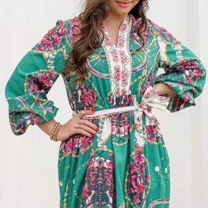 NWT COL1972 Green print dress